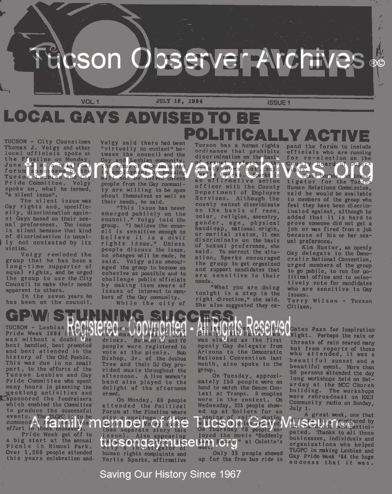 Tucson Observer First Issue Tucson Observer Archives Exhibit 